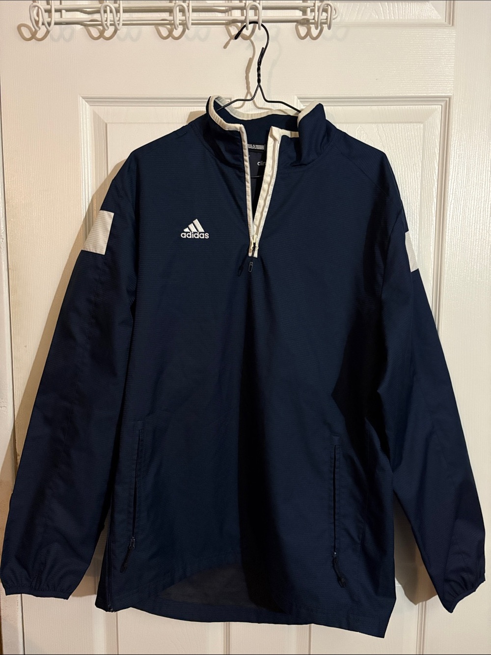 adidas Navy Windbreaker Pullover with White Accents